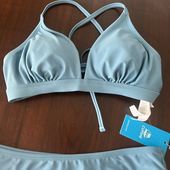 Cupshe Boho Rhapsody Lace-Up Back Bralette & Hipster Bikini Set Blue Size S - Picture 3 of 10